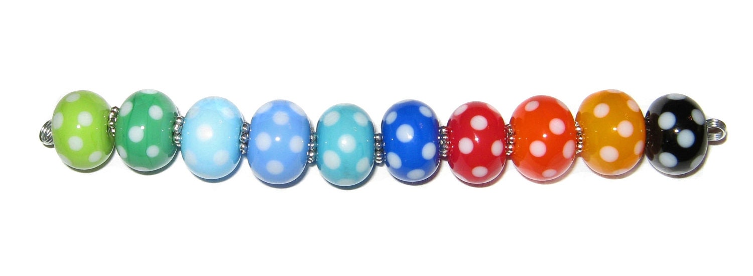 Polka dot beads (6) - your color choice -handmade glass bead set by K. Urato SRA