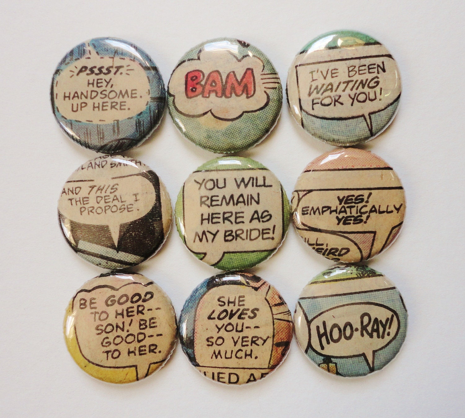 Comics Are For Newlyweds - Set of 9 Handmade 1 Inch Magnets