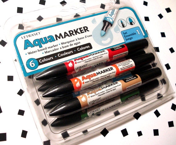 New- Letraset Aquamarkers- Set Number 1- Pack of 6