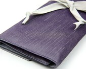 Knitting Needle Case Organizer Large Organizer - Amethyst Purple Taffeta - 30 gray pockets for circular, straight, dpn, or paint brushes