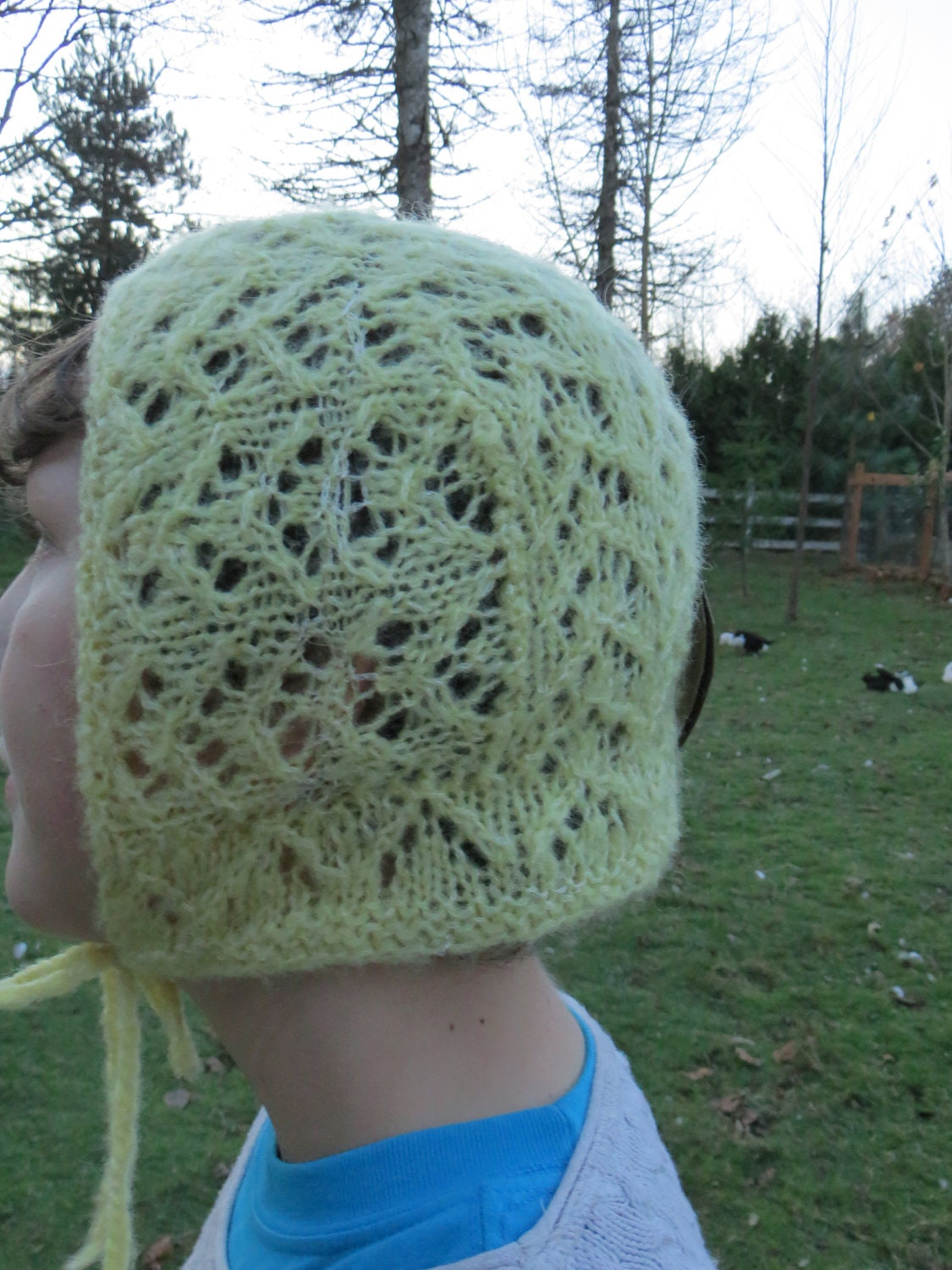 CLOSEOUT Lemon Merengue Bonnet Style Hat Knitted by Hand OOAK Toddler Size