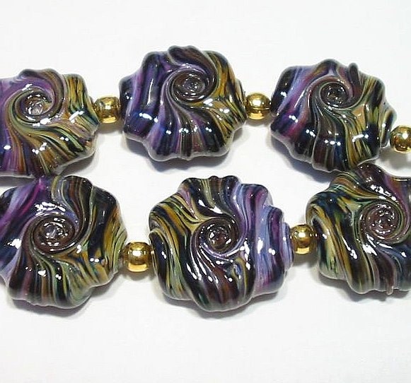 Handmade Lampwork Beads Rakuli Twist Tabs