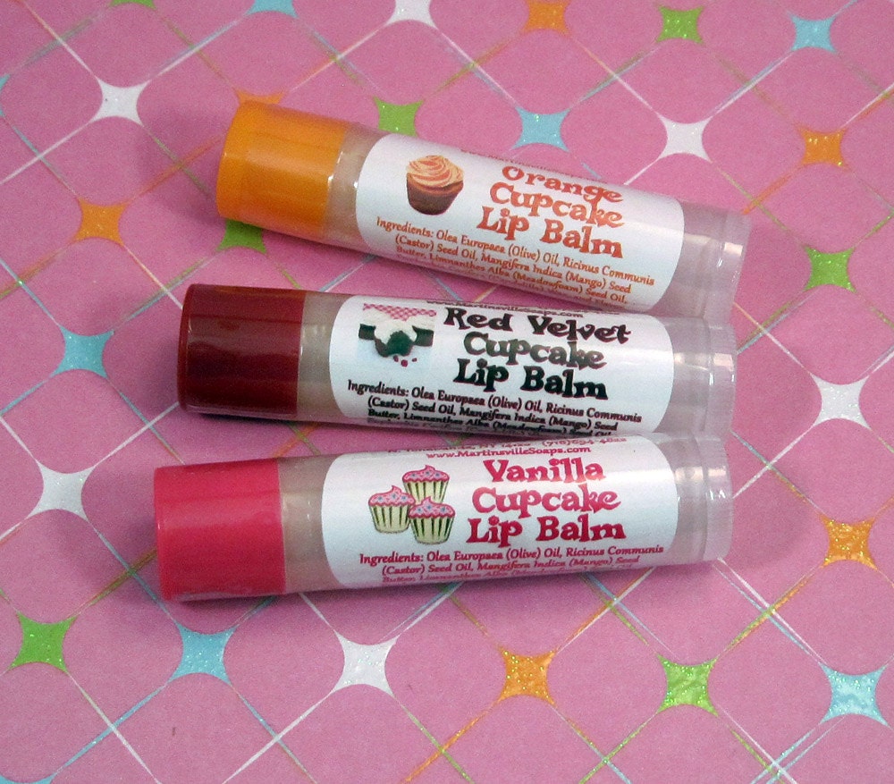 Cupcakes Lip Balm 3 Pack - Orange  - Red Velvet - Vanilla