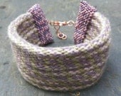Rose and Lavender handbeaded kumihimo cuff with adjustable clasp