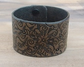 Black Lace Tooled Leather Cuff Wristband Bracelet