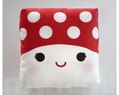 Decorative Pillow, Mini Pillow, Kawaii Woodland Print, Toy Pillow - Little Mushroom