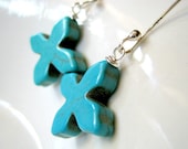 Turquoise Howlite Cross Earrings, Sterling Silver, Southwestern