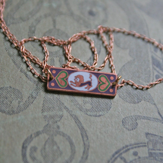 leo zodiac necklace - vintage enamel art nouveau pendant