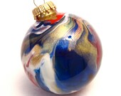 Patriotic Ornament Painted Inside - Handmade Collectible OOAK Christmas Ball - Red Blue Gold
