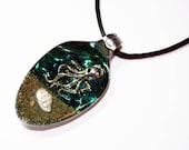 Resin Spoon Pendant - Altered Art Octopus on a Beach -  Adjustable Black Cord Necklace