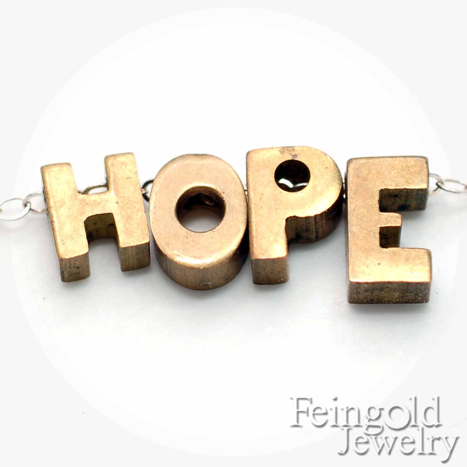 HOPE - Necklace - Tiny Initials Letters - Vintage Brass Pendant on Sterling Silver Chain - Free US Shipping