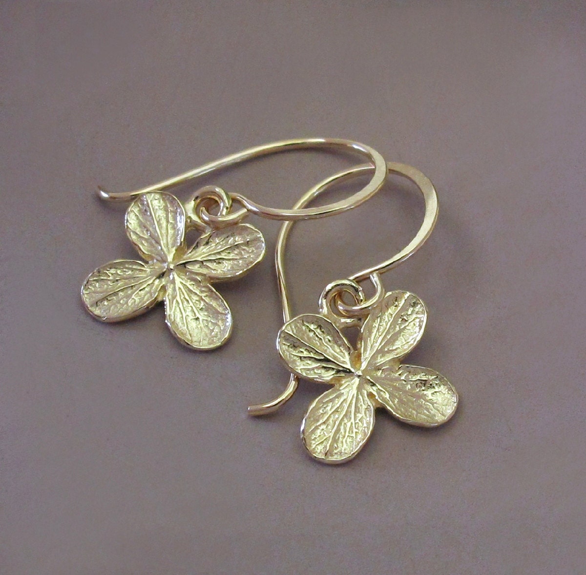 14k Yellow Gold Earrings - Hydrangea Flower