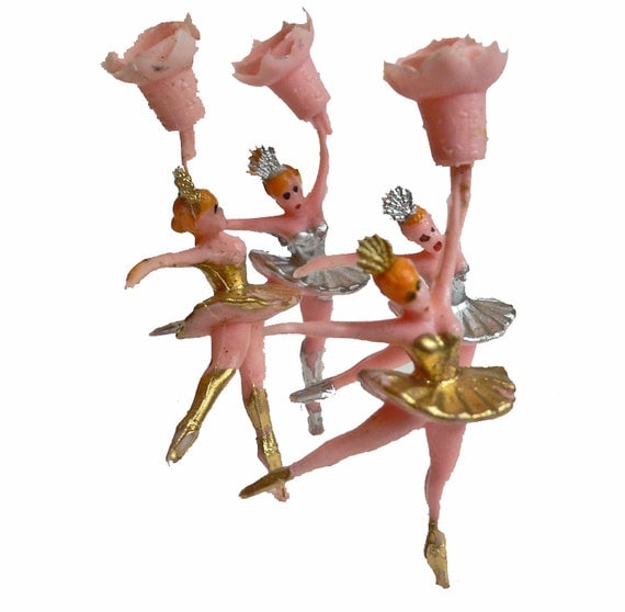 8pcs BALLERINA CANDLE HOLDERS 60s Vintage Plastic Silver