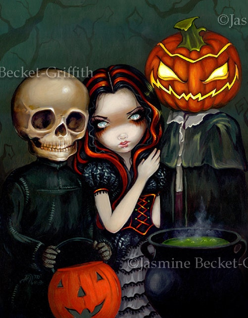 Out Trick-or-Treating halloween jack-o-lantern fairy art print by Jasmine Becket-Griffith 8x10
