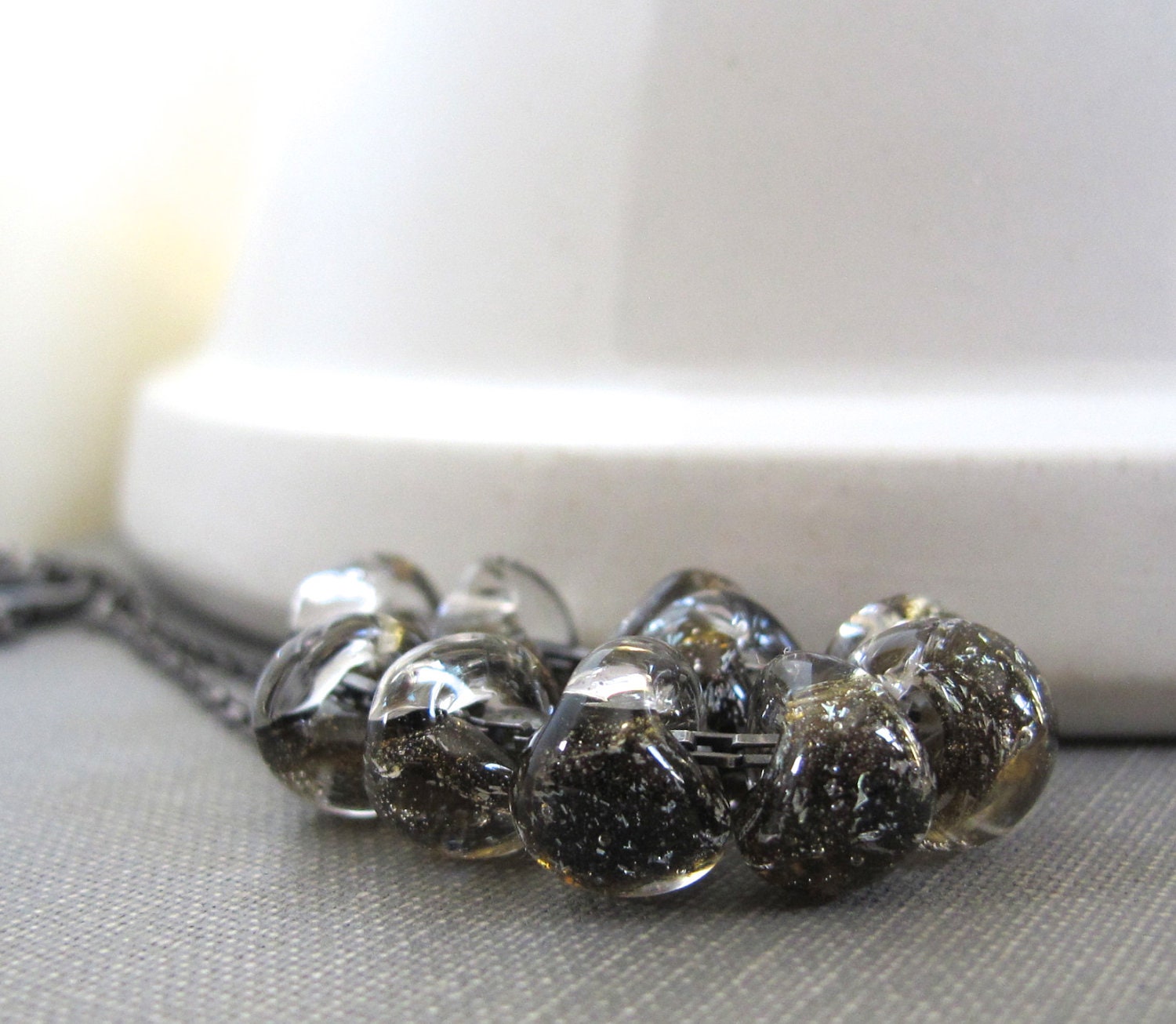 Glass Necklace, Brown Black Glass, Silver Necklace, Sterling Silver, Silver Jewelry, Oxidized Silver, Expresso Brown, Lampwork Glass