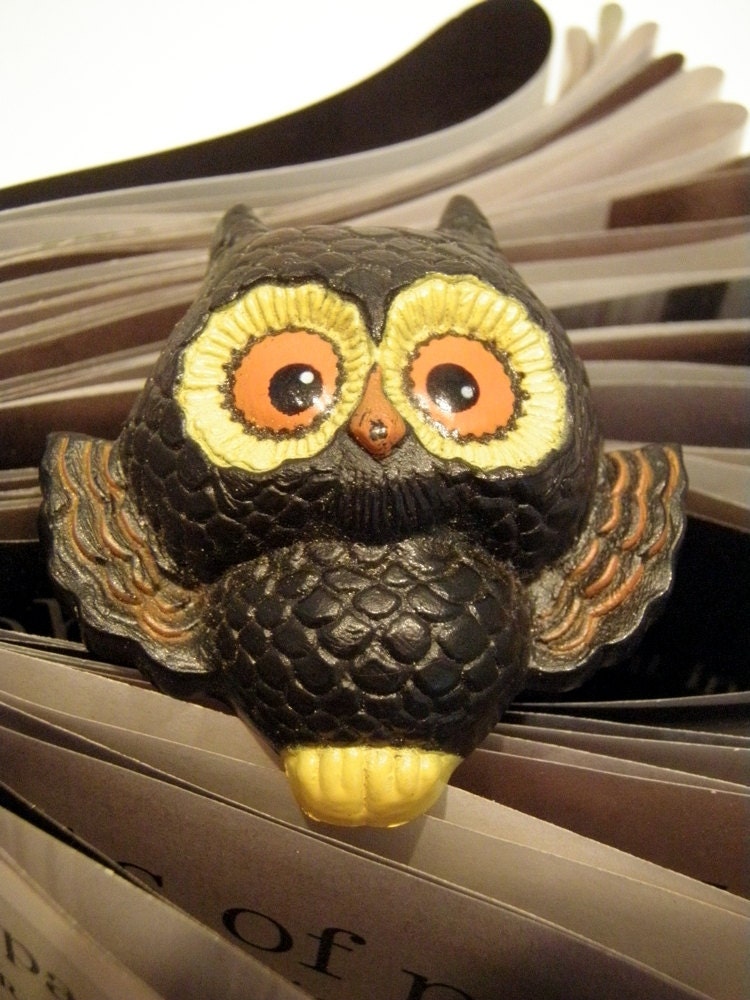 Vintage Owl Brooch Womens Jewelry Woodland Animals Kawaii Kitsch Bohemian Boho Hippie Retro Orange Brown Yellow