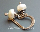 Pearl Earrings Small White Sterling Silver Vintage Patina -Darling Pearls