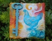 Key to the Henhouse mixed media art