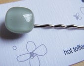 sage hair pin fused glass 13mm x13mm