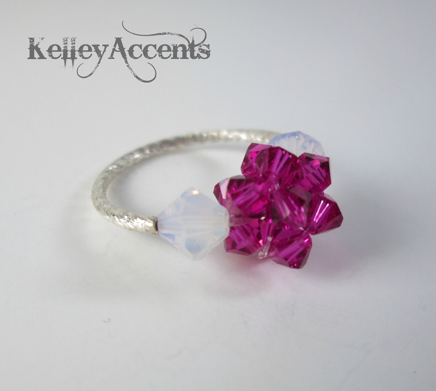 Adjustable Textured Sterling Silver Crystal Ring