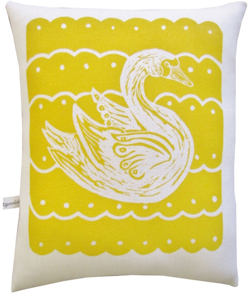 block print swan squillow accent pillow