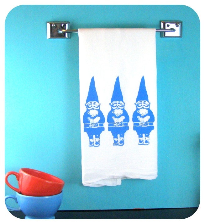 Gnomes Tea Towel Blue Kitchen Towels CUTE screenprint retro kitchen Indie Housewares wholesale