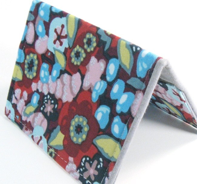 Business Card Case / Mini Wallet / Credit Card Case - Bright Purple Floral