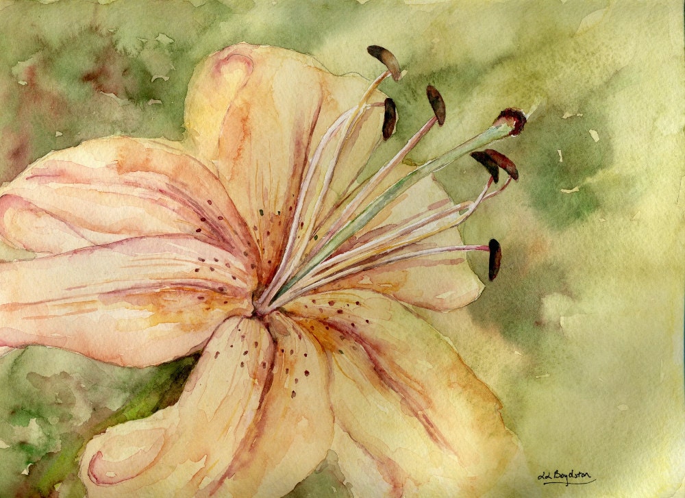 Lily Watercolor Original Painting Day Lilies Artlily Decor