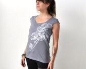 Dogwood, Slate Scoop Neck T-Shirt, Hand Screen Printed by Maryink