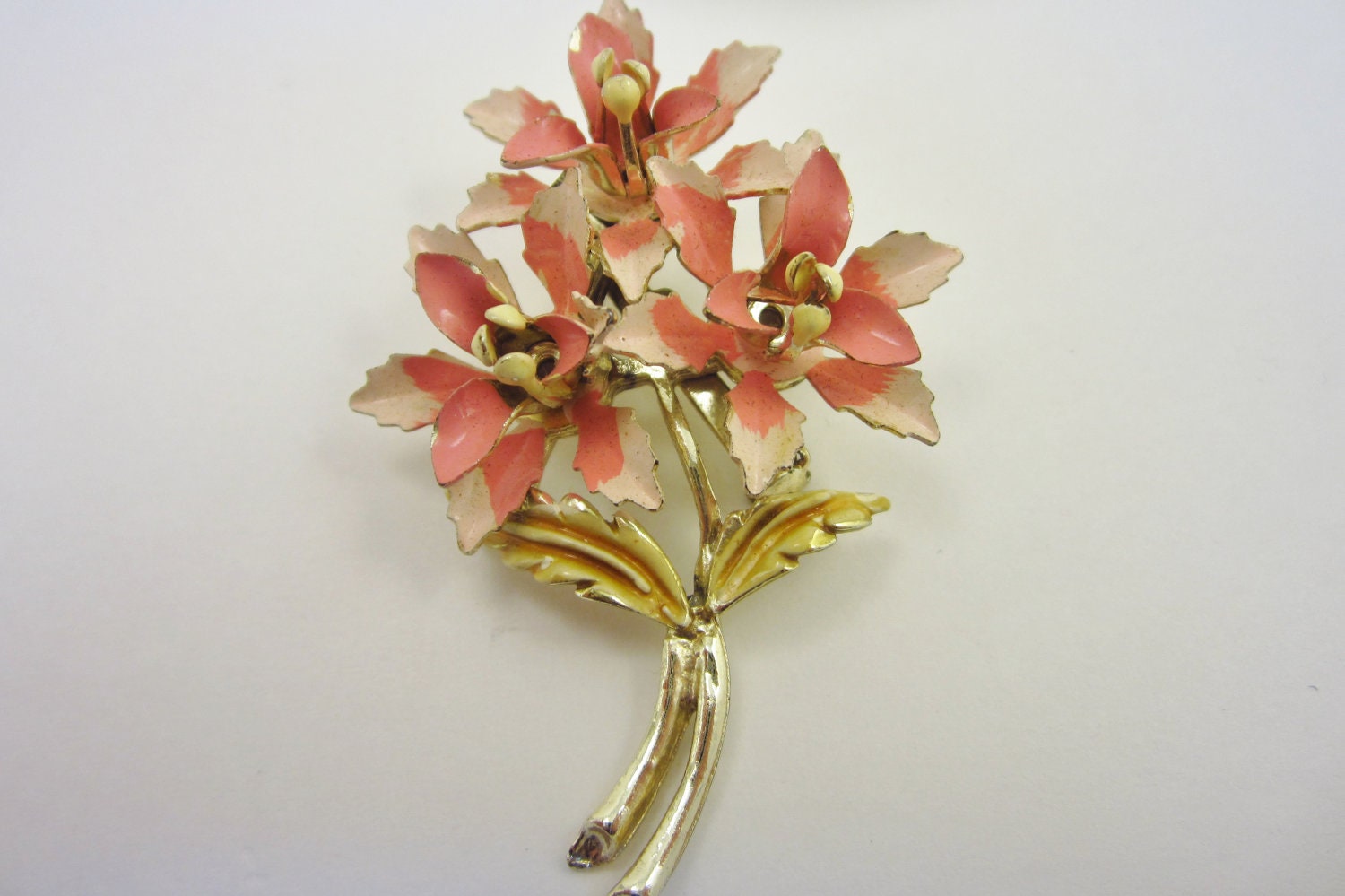Vintage Pink Poinsettia Brooch - Retro Pink Flower Pin