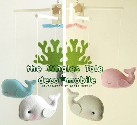 Spin Musical WHALES TALE Baby Mobile (Artist Choice Colors) - for Modern Nursery Decor, Baby Crib, or Playroom (comes with a music box)