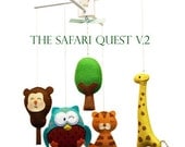 Musical Baby Mobile SAFARI QUEST V2 Artist Choice Color - Handmade Wool Felt Mobile for the Modern Nursery, Baby Crib or Kids Playroom decor