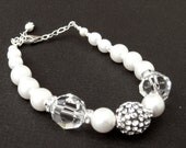 MIXED off-white rhinestone and swarovski pearl and crystal beaded bridal bracelet.  Sterling silver.  Unique and modern wedding jewelry.