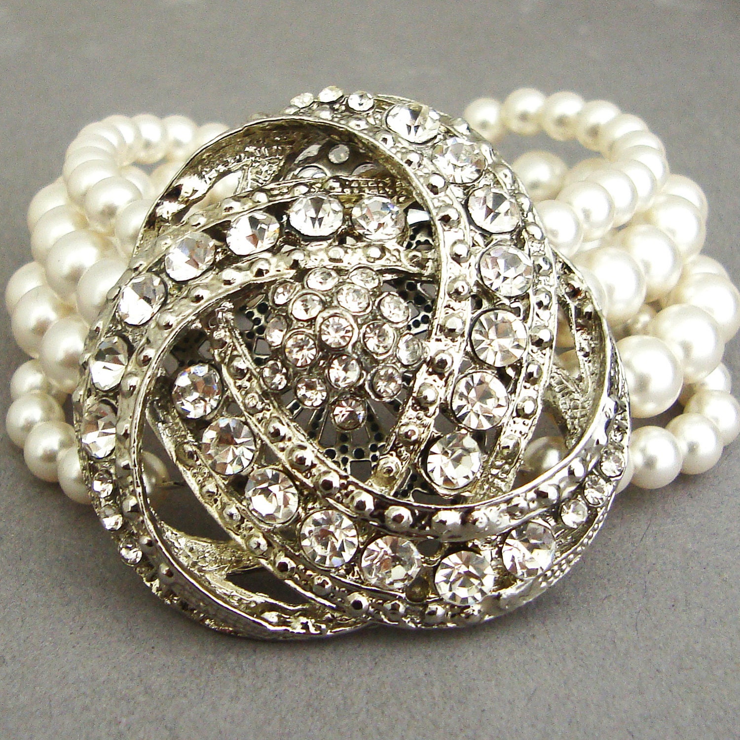 Statement Wedding Bracelet, Art Deco Style Bridal Wedding Bracelet, Vintage Wedding Bridal Jewelry, Pearl Bracelet, LOIS