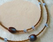 Reddish-Brown and Blue Long Beaded Necklace