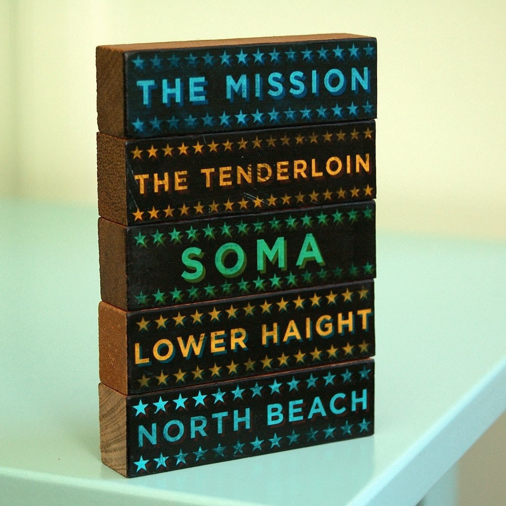 San Francisco Art - Hoods on Wood - Five Art Block Set - Pick the Hoods - Fathers Day Gift for Husband - Gft for Wife