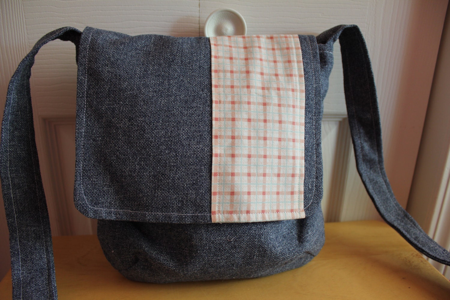 Blue and Pink Plaid Messenger Bag