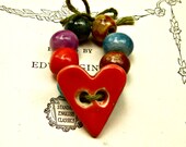 Red Heart Button and Ceramic Porcelain Bead  Mix Handmade