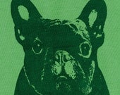 SALE - French Bulldog T Shirt - Unisex Grass Green Dog Screen Print Tshirt