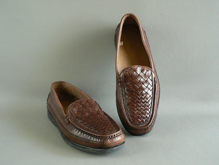 Mens Vintage Brown Woven Leather Loafers Size 9 1/2 M
