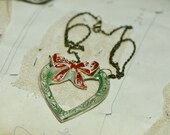 ceramic heart and bow  Necklace