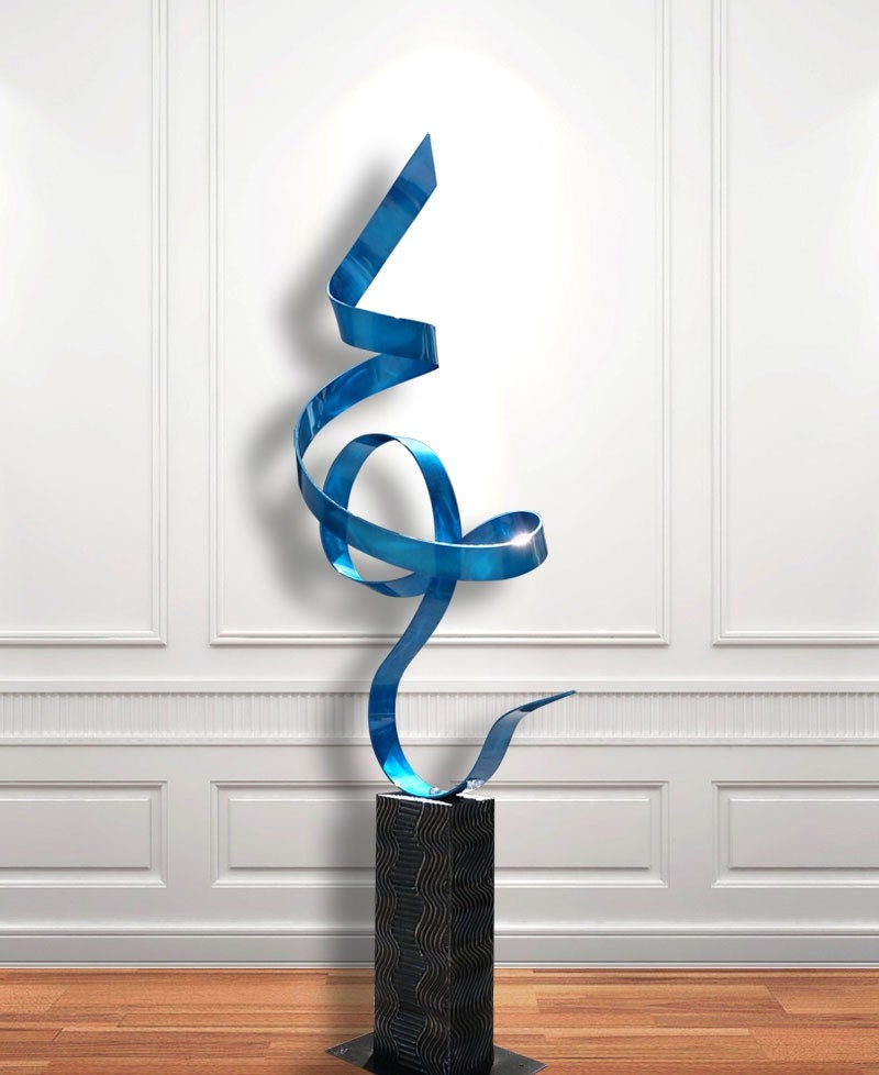 Modern Metal Abstract Garden Art Sculpture / Blue Perfect Moment By Jon Allen