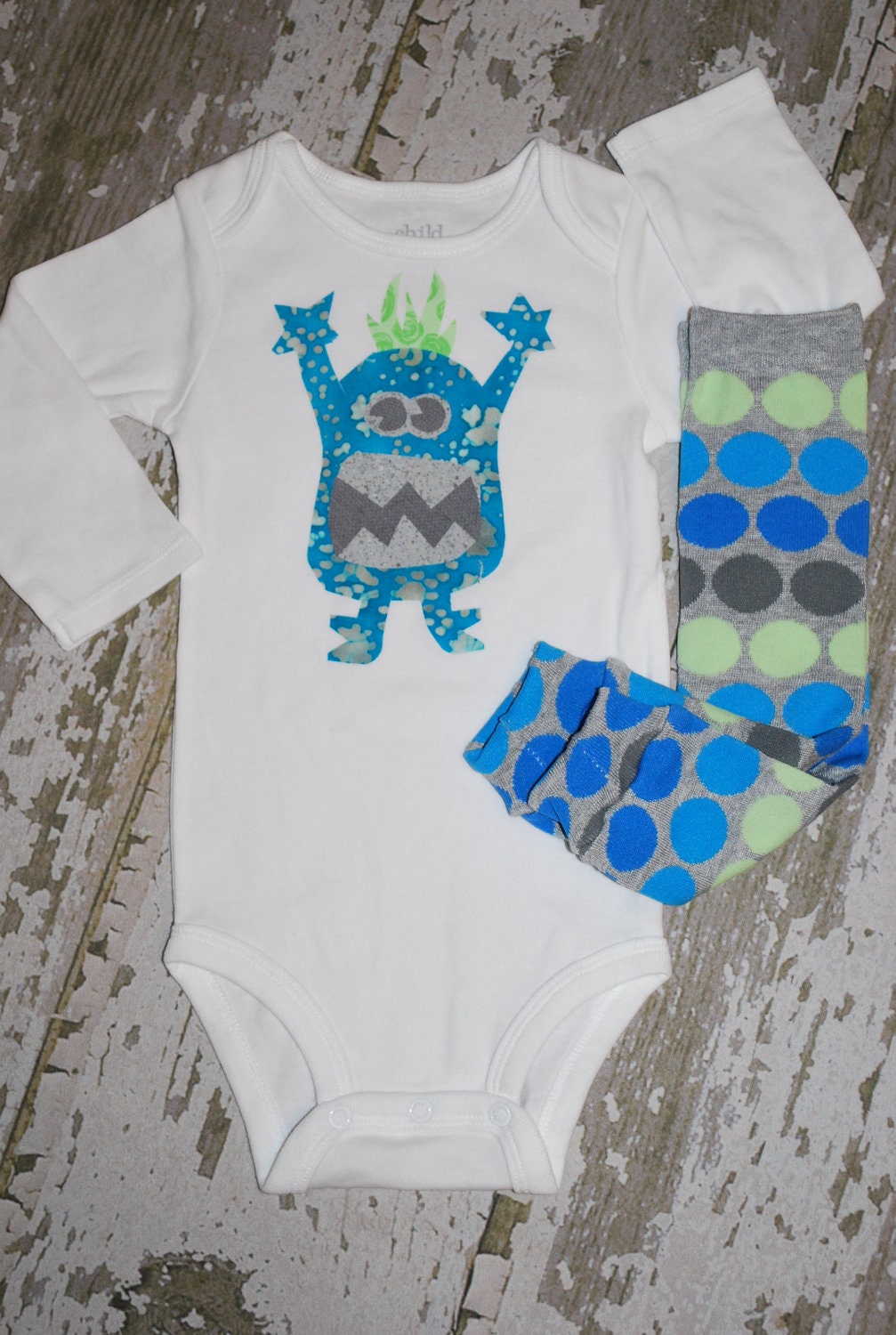 Silly Monster One-Z Body Suit with matching Leg Warmers set -- 6-12 months