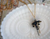 mama bear necklace- layered chain- aged brass- woodland whimsy