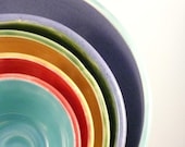 Nesting Bowls MADE TO ORDER - Set of five serving bowls in blue, green, red, purple and yellow - Great for home chef, wedding, or home decor