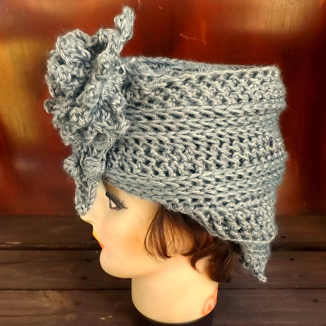 Crochet Hat Women Hat - LAUREN Cloche Hat in Gray with Flower - Cloche Hat - Womens Crochet Cloche Hat - Crochet Womens Hat - Gothic Hat
