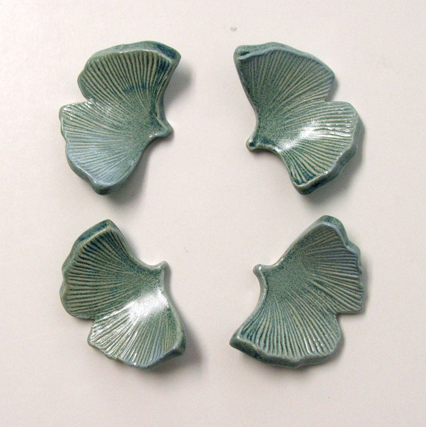 Set of Four Hand Made Ceramic  ChopStick Rests,  Ginkgo, Antique Blue - PotterybySumiko
