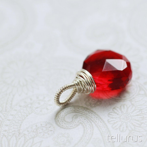Cherry red quartz briolette pendant wire wrapped in sterling silver - Wrapture