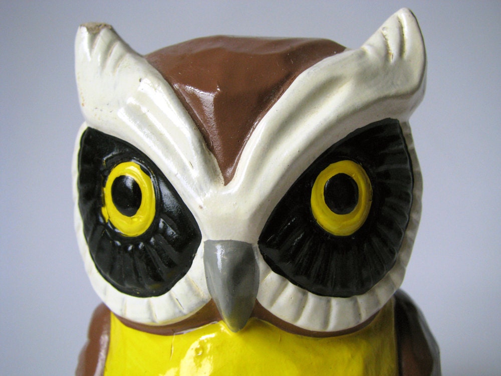 Owl - Bank - Paper Mache - Vintage
