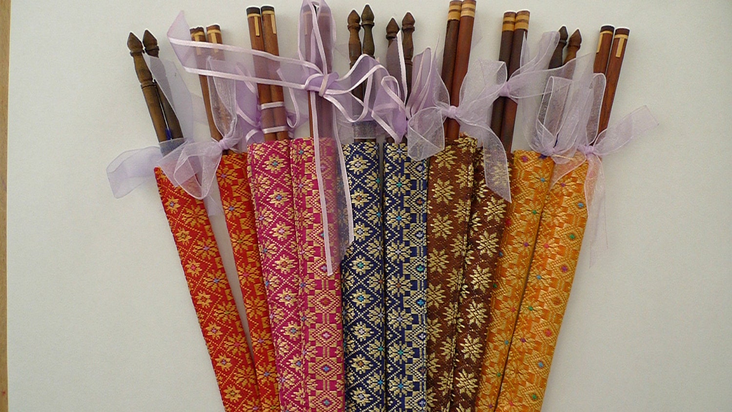 Longivity Birthday / Wedding Chopsticks Party Favors Mango Wood Wooden Silk Casing Mix Colors Lot 10 Pairs